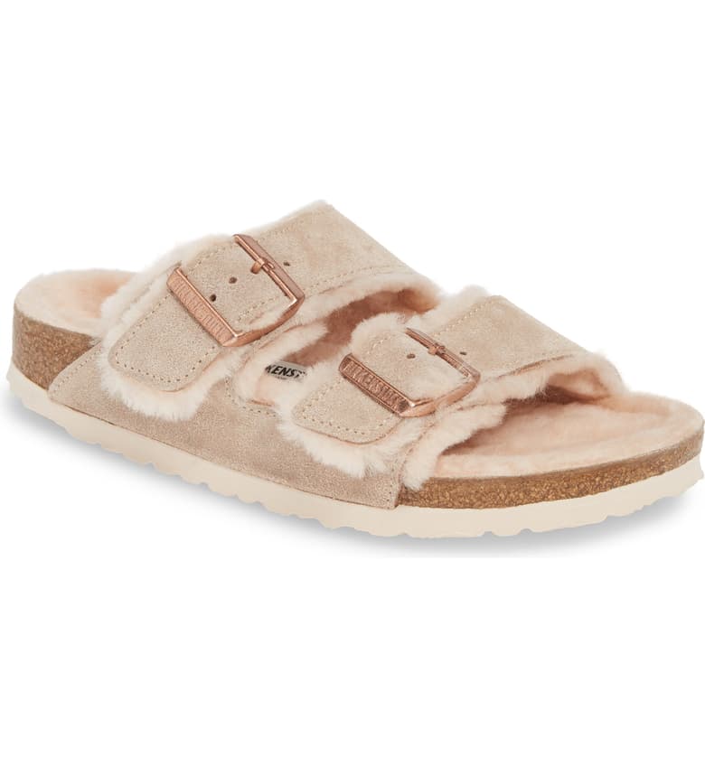 birkenstock arizona shearling nude